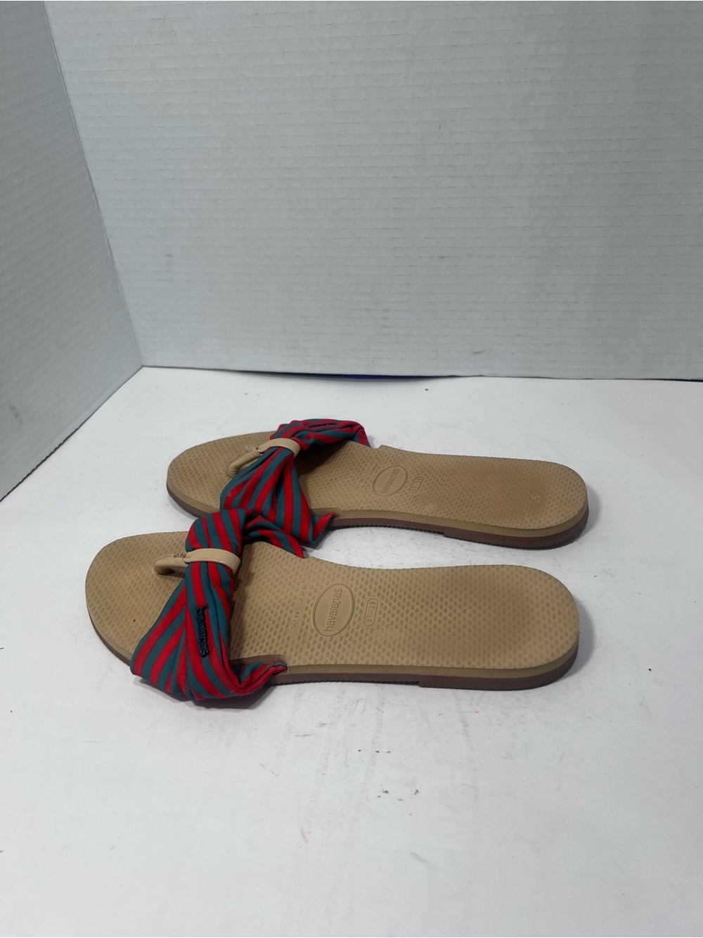 Havaianas Red & Green Striped Knot-Top Slide Sandals